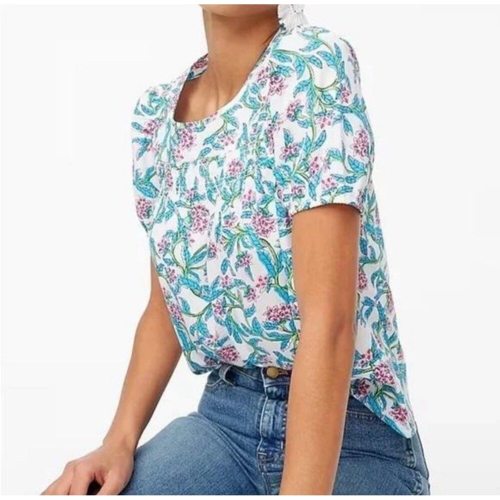 J. Crew Factory Size S Short Puff Sleeve Floral Top Blouse NWOT